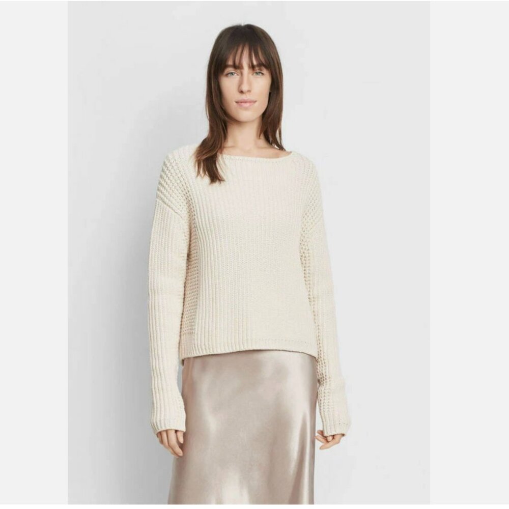 Vince Waffle Knit Sweater Beige Cream Women's Small 100% Cotton